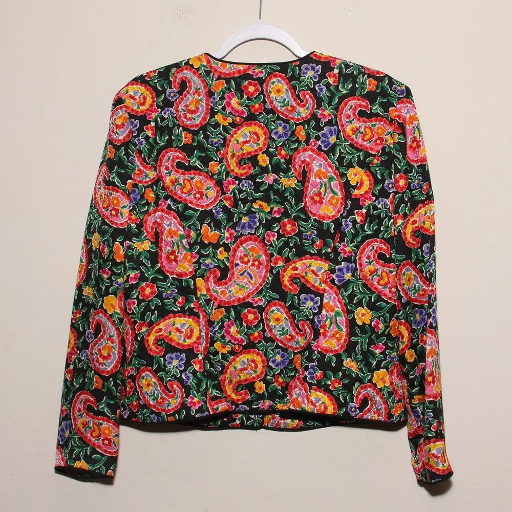 Vintage Maggy London Silk Quilted Floral Paisley Blazer Jacket Size 12